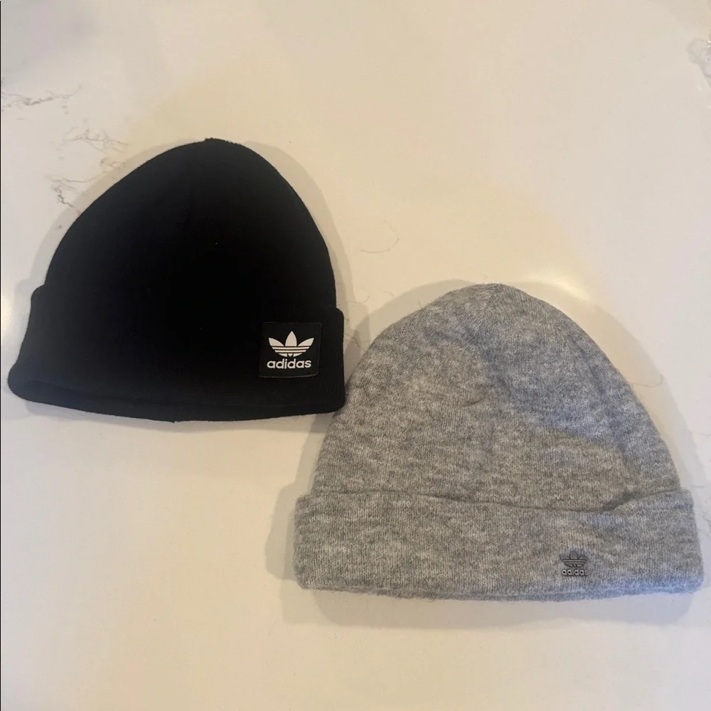 (2) Adidas Black and Gray‎ Beanie Duo